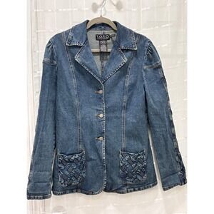 Y.O.Y.O. Vintage Denim Blazer Jacket Blue Medium Wash Braided Detail Women Large